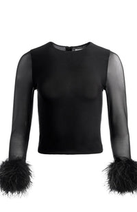 Delaina Mesh Feather Cuff Top