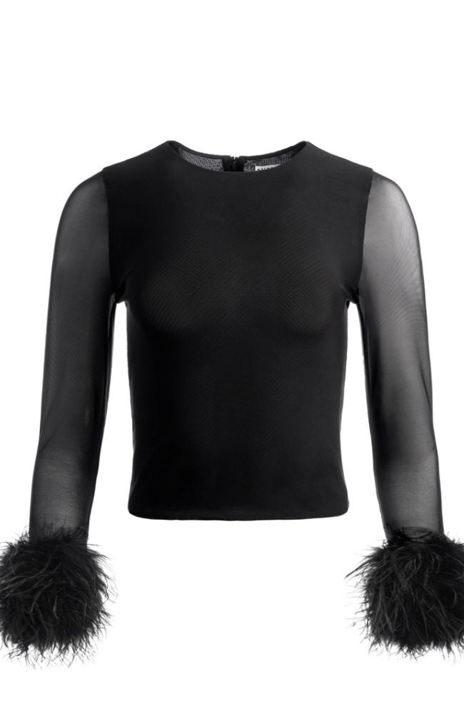Delaina Mesh Feather Cuff Top