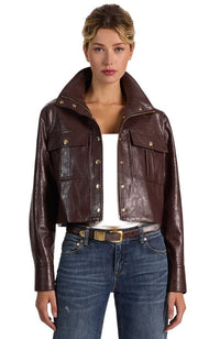 James Vegan Leather Cropped Funnel Neck Parka