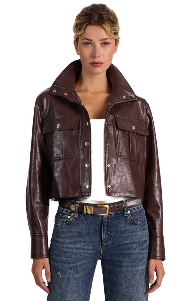 James Vegan Leather Cropped Funnel Neck Parka