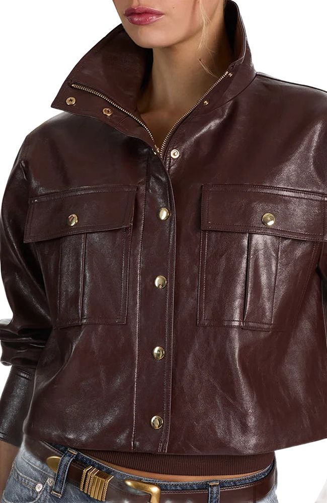 James Vegan Leather Cropped Funnel Neck Parka