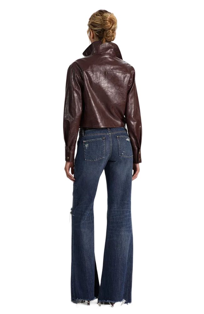 James Vegan Leather Cropped Funnel Neck Parka