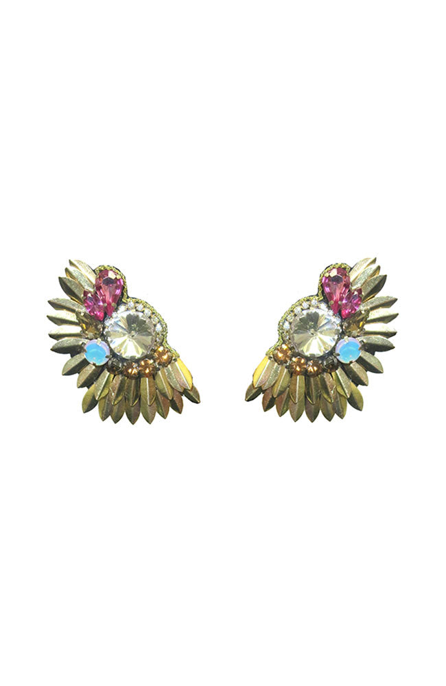 Gold Fan Crystal Earrings