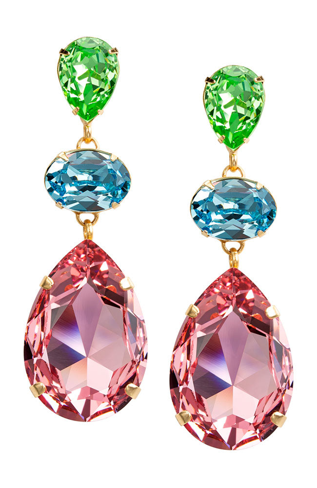Green Blue Pink 3 Drop Earrings