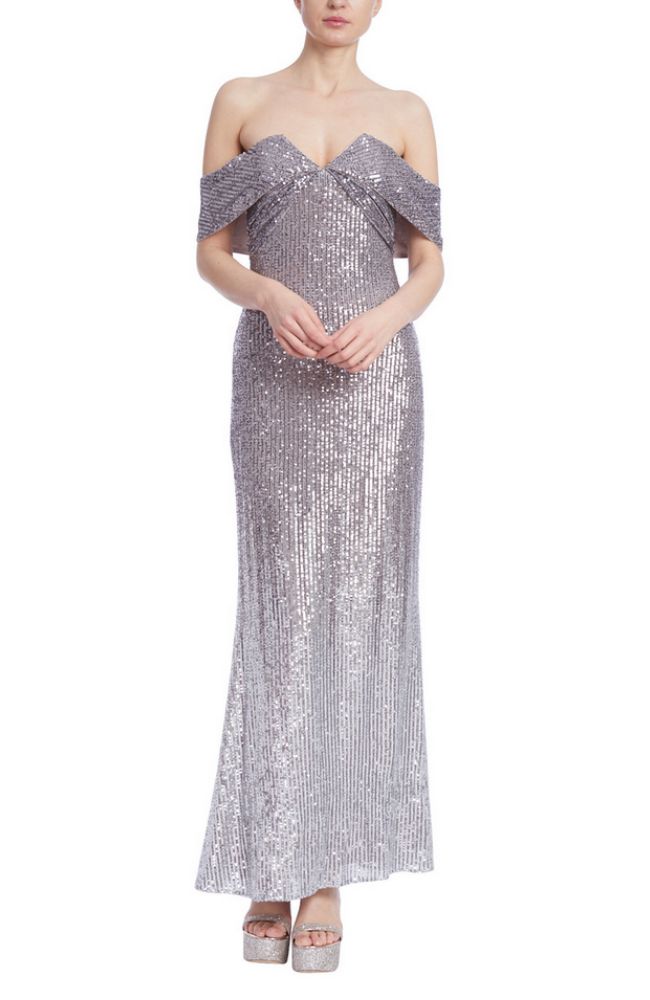 Off Shoulder Sequin Ombre Gown