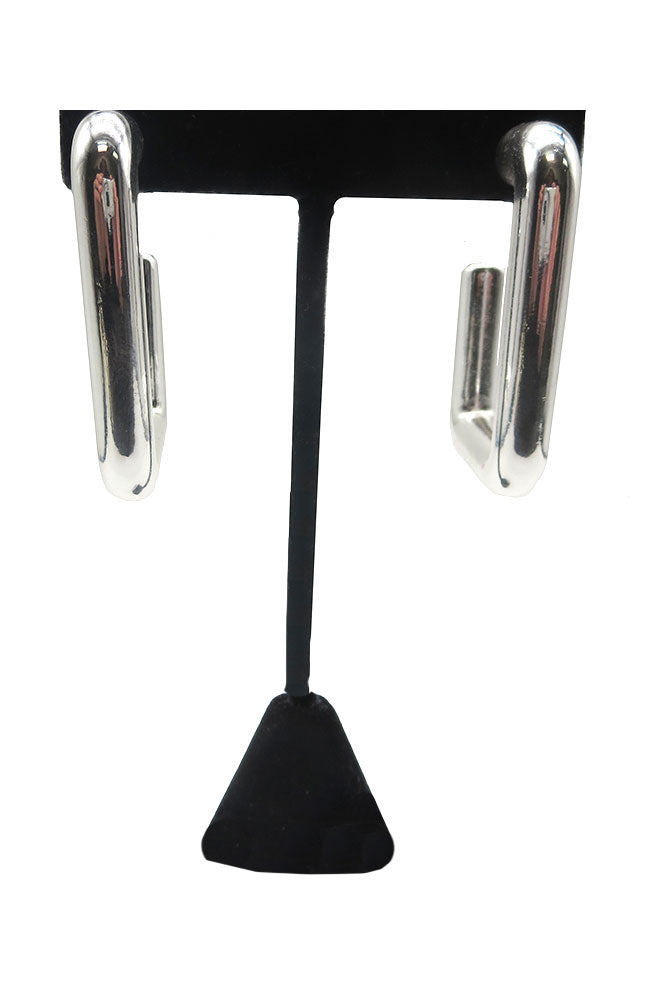 Silver Puffy Rectangle Open Hoops
