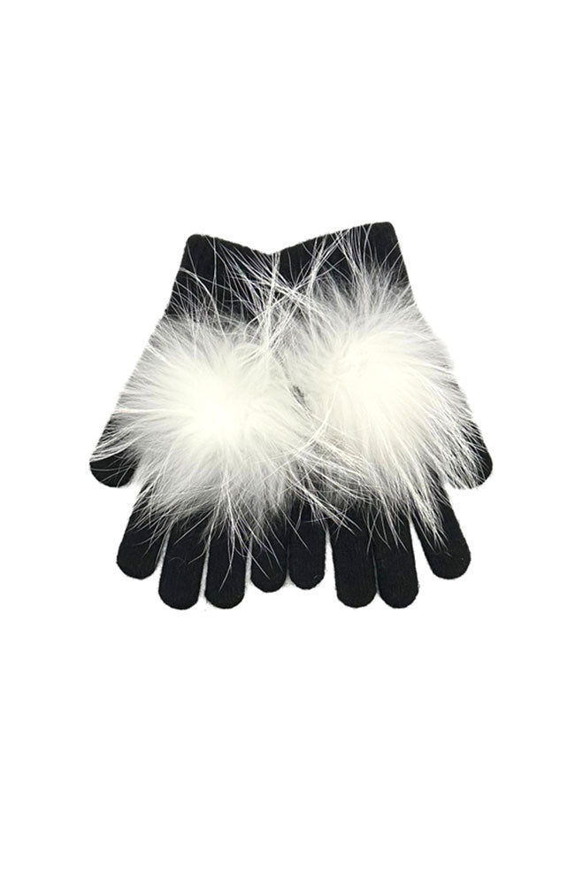 Angora Wool Glove Fur Pom