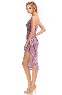 Metallic Floral Strapless Printed Dress