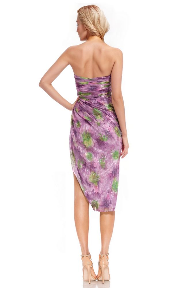 Metallic Floral Strapless Printed Dress