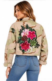 Khaki Camo Jacket with Pink Floral