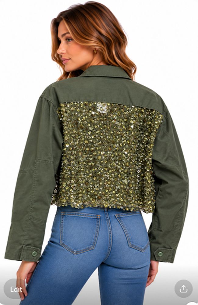 Green Jacket Sequin Mesh Back