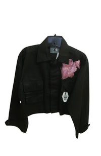 Pink Pop on Black Jacket Cropped