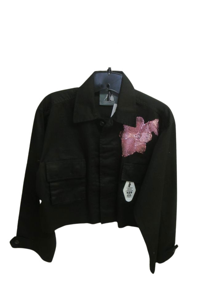 Pink Pop on Black Jacket Cropped