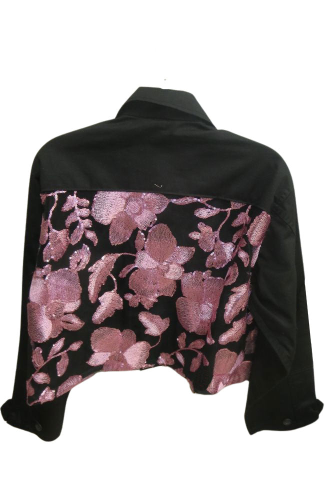 Pink Pop on Black Jacket Cropped