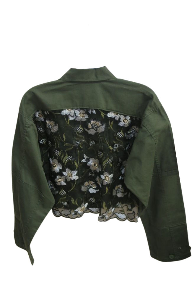 Lace Crop Olive Jacket