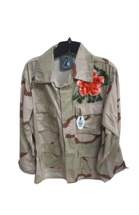 Orange Applique Full Length Khaki Camo Jacket