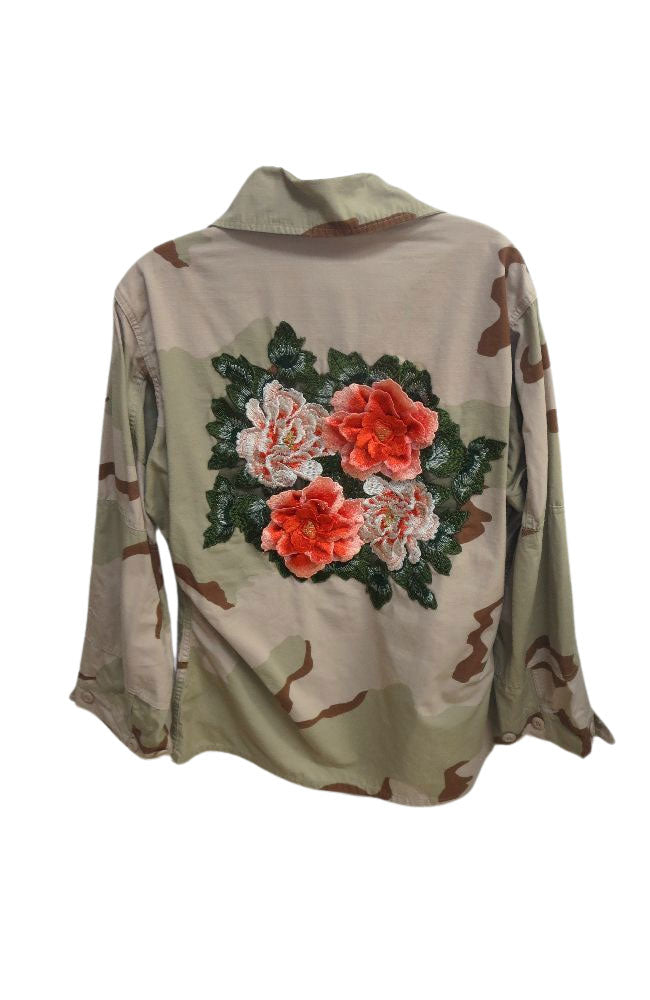 Orange Applique Full Length Khaki Camo Jacket