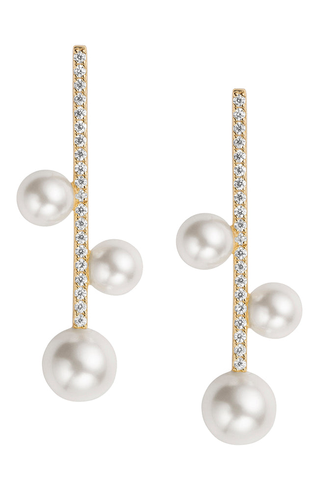 Sterling Silver CZ Pearl Stick Earring