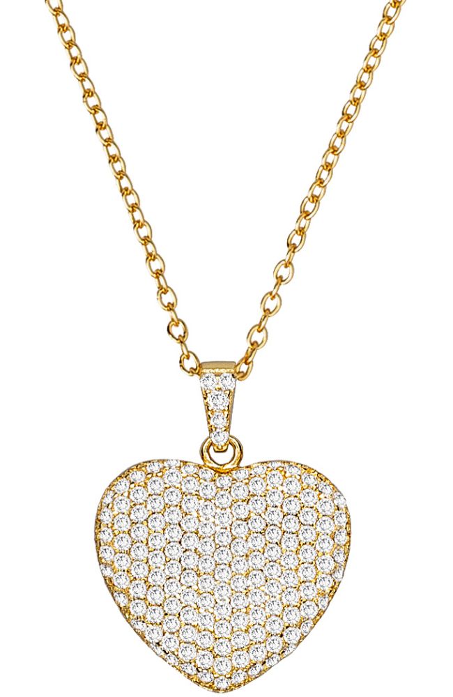 Sterling Silver 18k Gold Plate CZ Puffy Heart Necklace