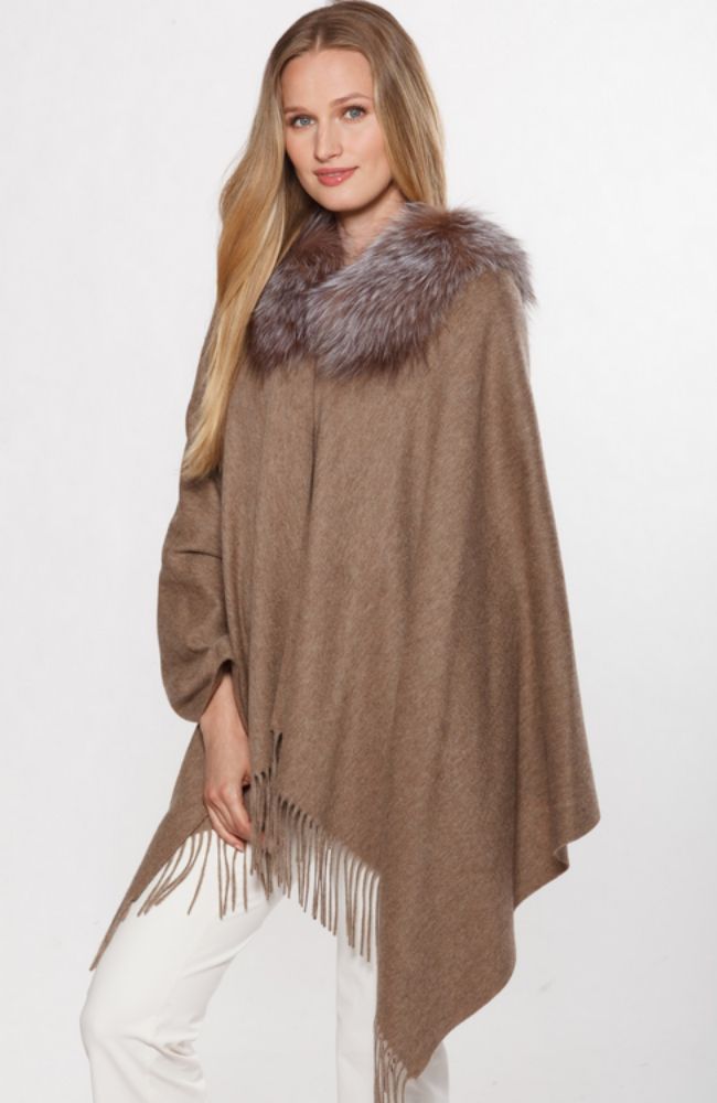 Fringe Shawl Fox Trim