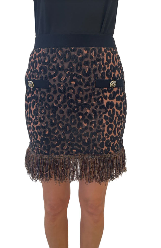 Leopard Fringe Knit Skirt