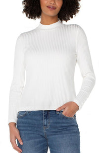 Long Sleeve Mock Neck Top with Button Detail