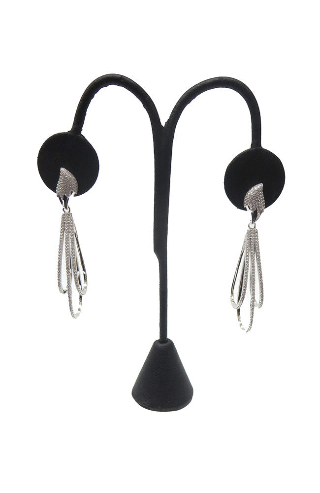 Silver CZ 3 Hoop Strand Earrings
