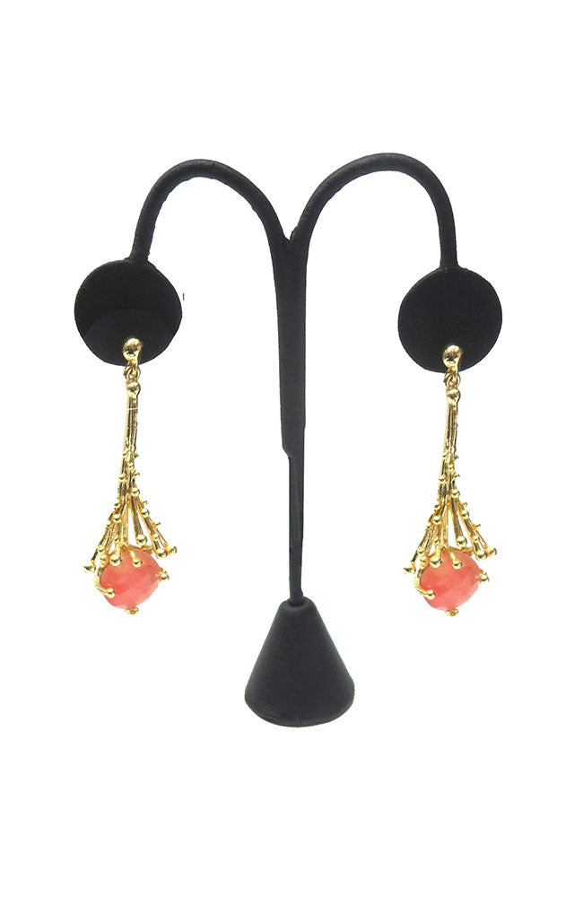Gold Strand Earring with Peach Stone