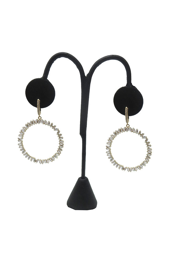 Tiny Gold CZ Hoop w/Baguette Circles