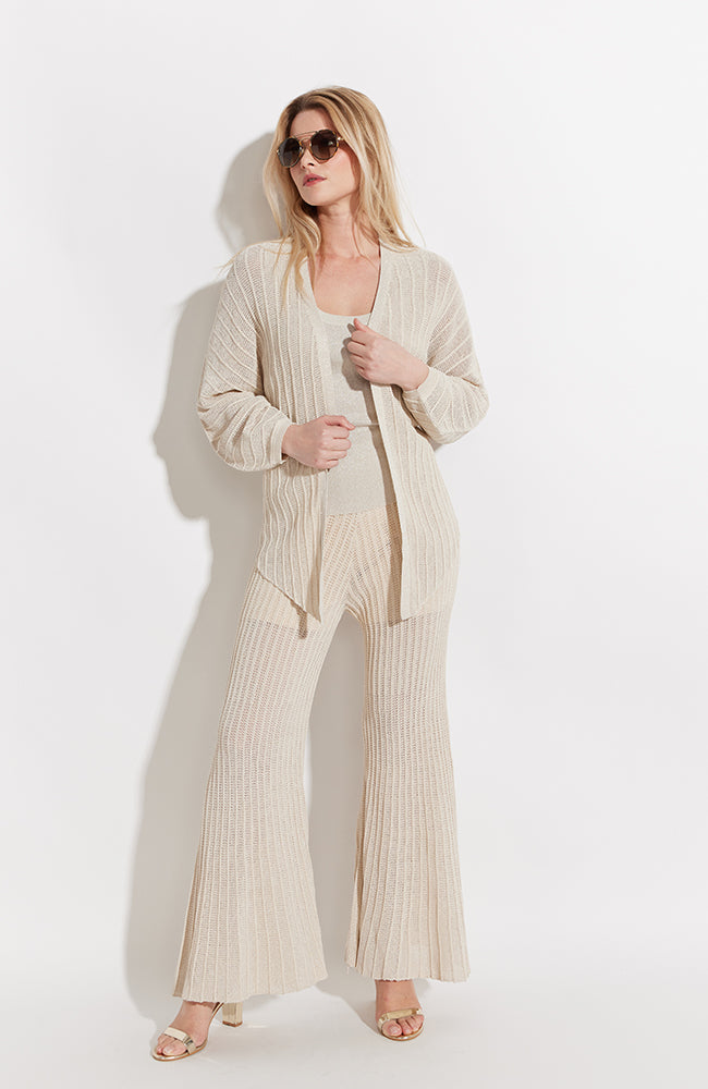 Open Knit Pull On Flare Pants