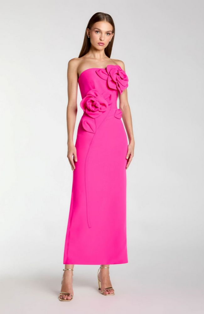 3D Flower Detail Midi Dress