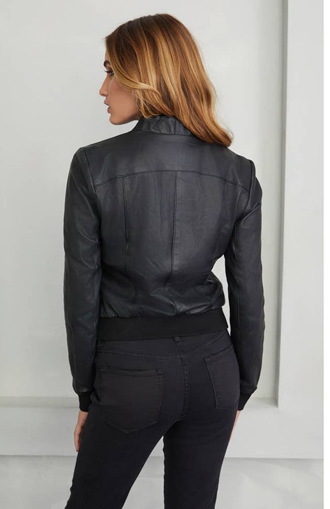 Washed Leather Bomber Jacket