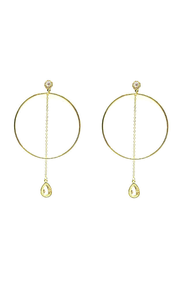 Gold Circle Crystal Chain Drop Earrings