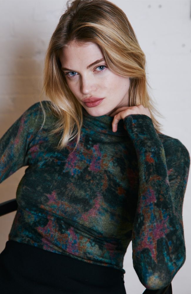 Dark Watercolor Sheer Mock
