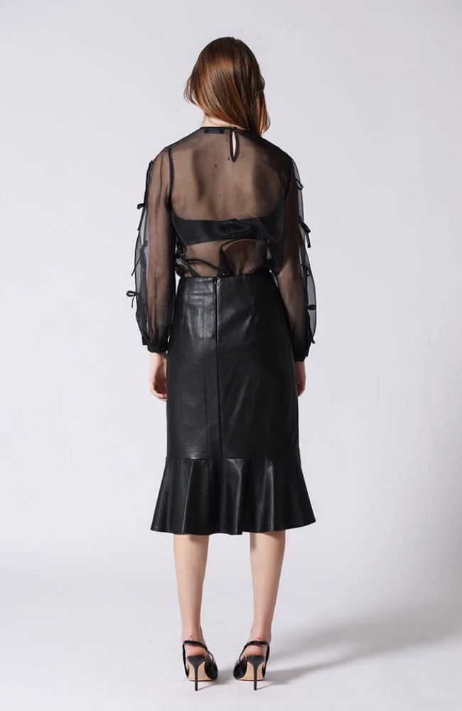 Peplum Hem Midi Pleated Skirt
