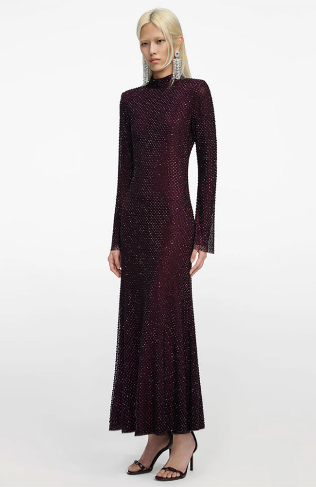 fishnet midi dress Crystal-embellished fishnet turtleneck midi dress - burgundy