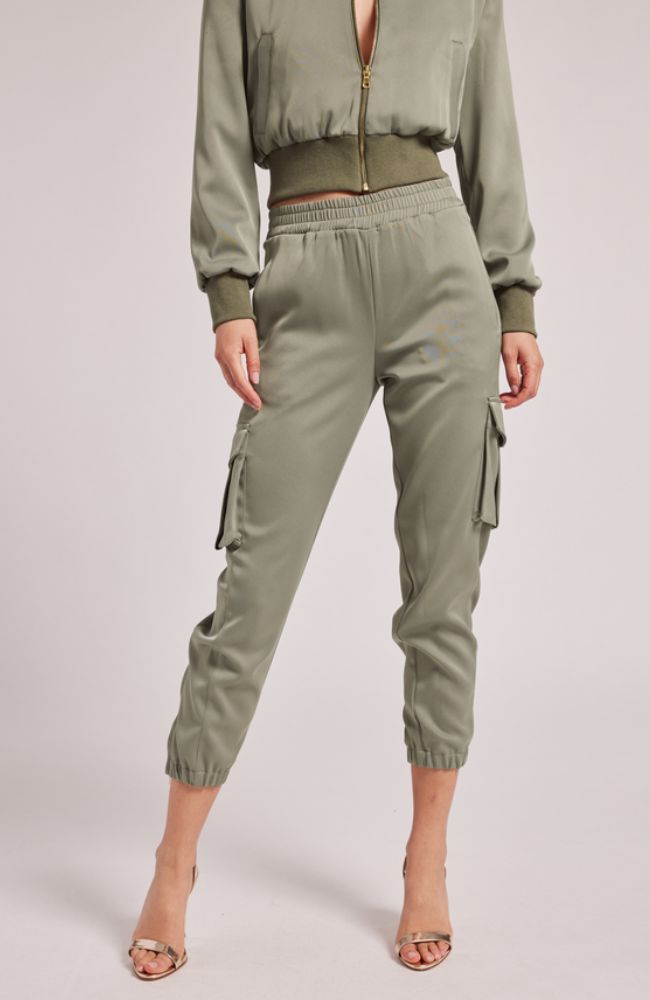 Chandra Satin Jogger in Sage