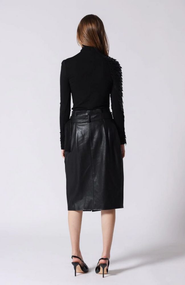 Leather Trimmed High Neck Top