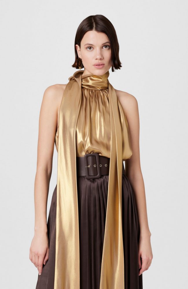 Hattie Tie Neck Top in Gold