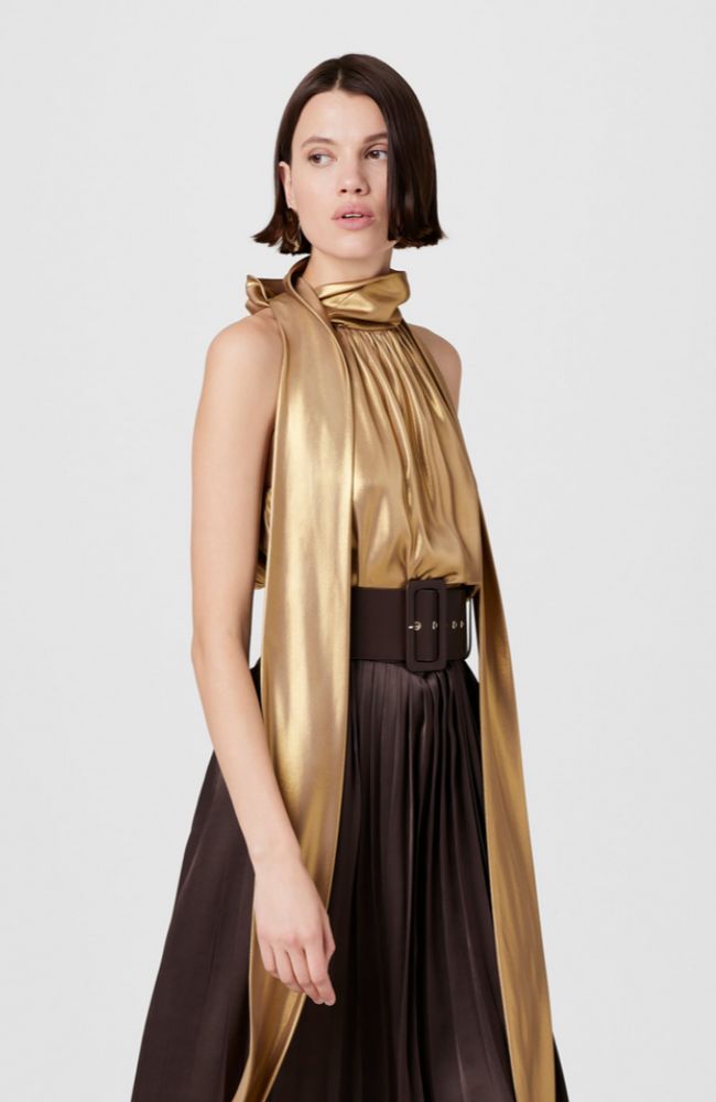 Hattie Tie Neck Top in Gold