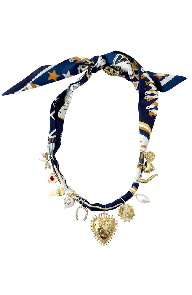 Violet Navy Print Scarf Necklace