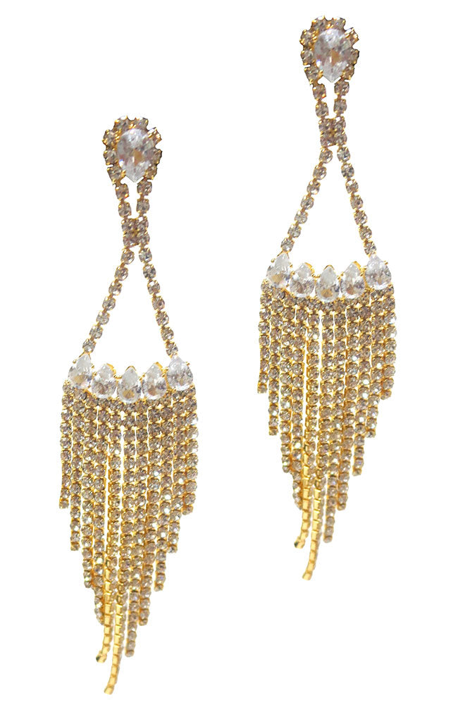 CZ Gold Tassel Earrings