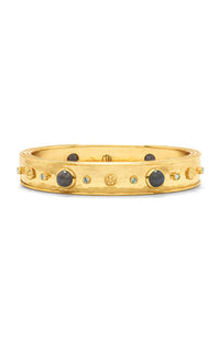 Cleopatra Hinged Bangle Gold Blue Labradorite
