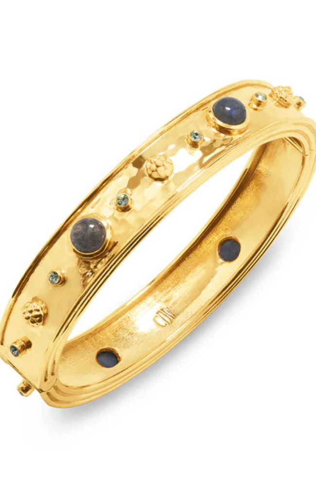 Cleopatra Hinged Bangle Gold Blue Labradorite
