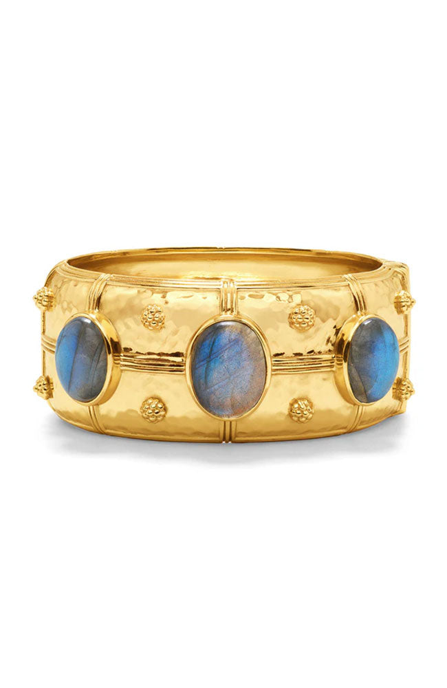 Cleopatra Grande Hinged Bangle Gold Blue Labradorite