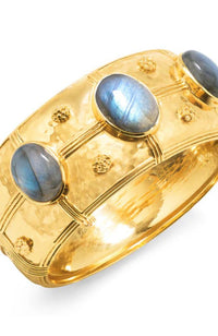 Cleopatra Grande Hinged Bangle Gold Blue Labradorite