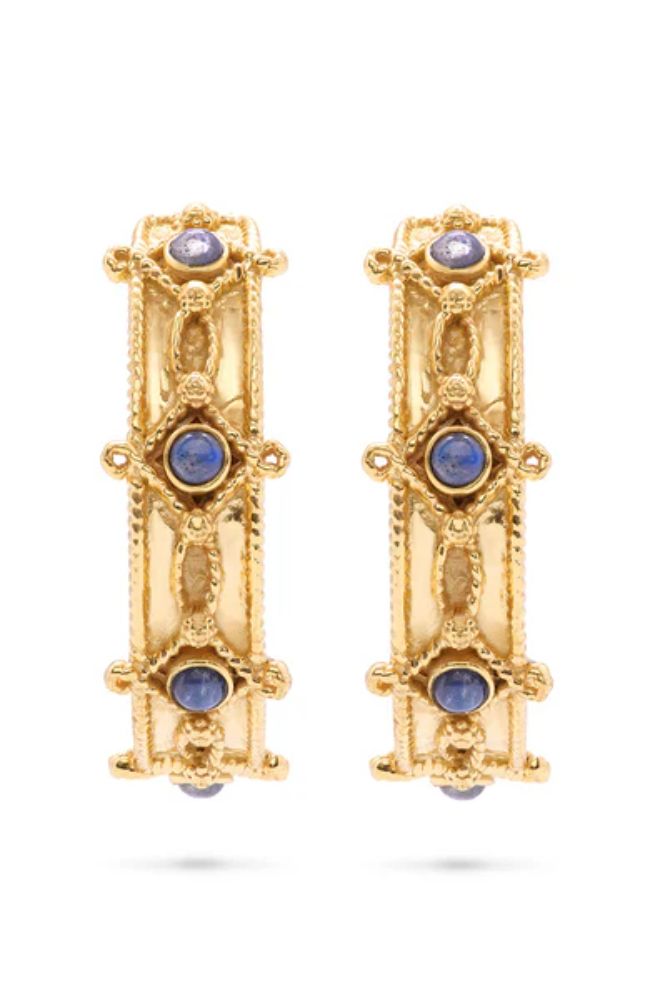 Victoria Hoop Earrings Gold Blue Labradorite