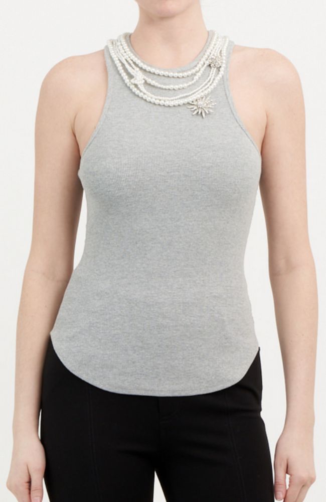 Pearl Chain Emb Lizzie Tank in Grey