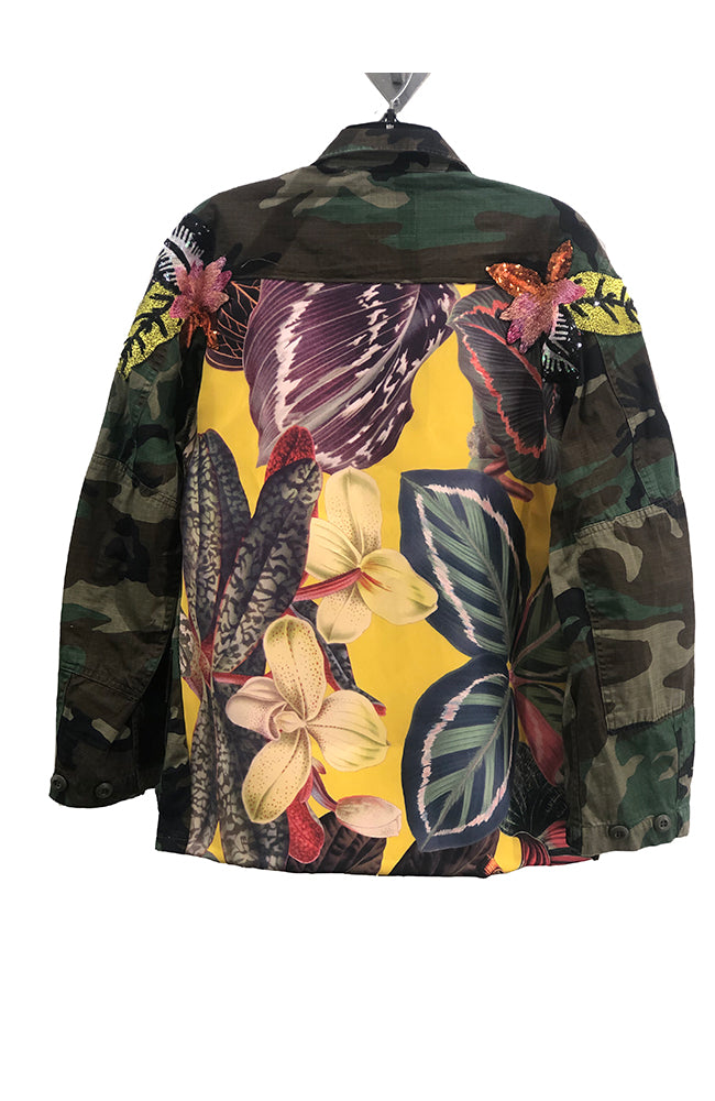Camo Long Jacket Yellow Tropical Silk