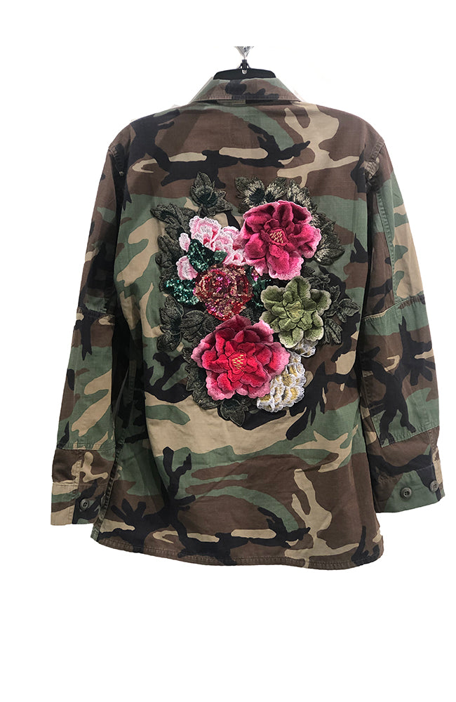 Camo Long Jacket with Applique